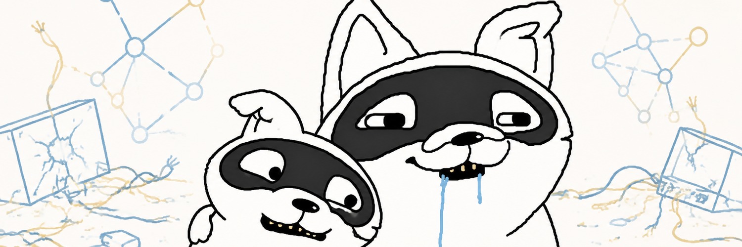 The two mascots standing in the remains of a broken AI lab